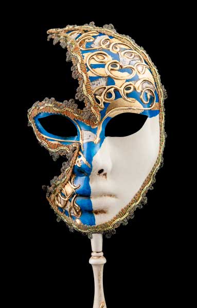 Masque Vénitien Colombine à Bâton Lune Musica en Papier Mâché – Artisanat Authentique de Venise