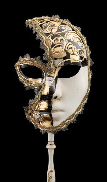 Masque Vénitien Colombine à Bâton Lune Musica – Artisanat Authentique de Venise