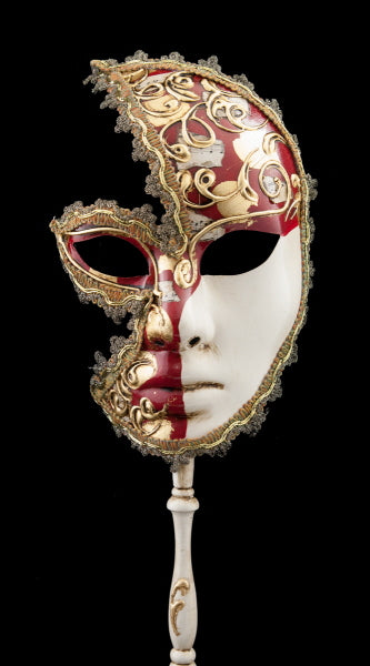 Masque Vénitien Colombine à Bâton Lune Musica – Artisanat Authentique de Venise