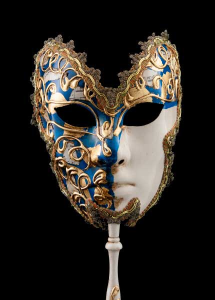 Masque Vénitien Colombine à Bâton Lune Farfalla – Artisanat Authentique de Venise