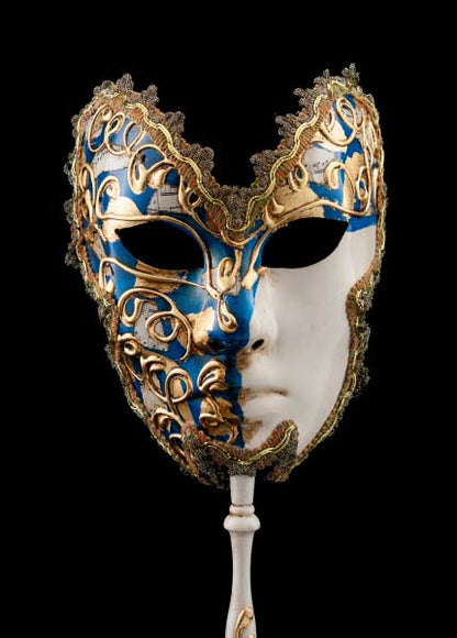 Masque Vénitien Colombine à Bâton Lune Farfalla – Artisanat Authentique de Venise