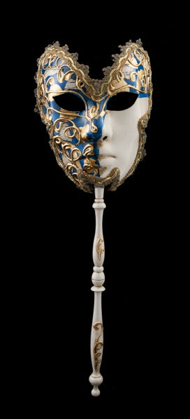 Masque Vénitien Colombine à Bâton Lune Farfalla – Artisanat Authentique de Venise