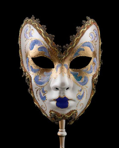 Masque Vénitien Farfalla Anna-Bleu à Bâton – Artisanat Authentique de Venise