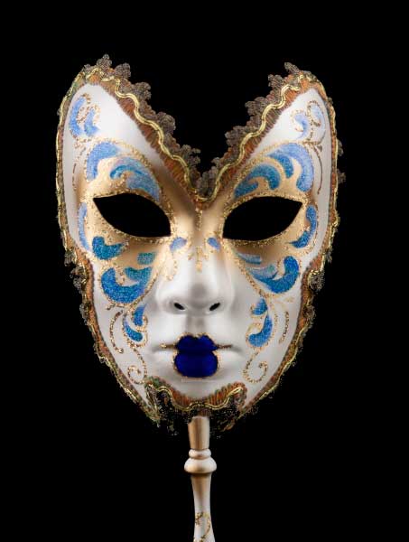 Masque Vénitien Farfalla Anna Bleu à Bâton – Artisanat Authentique de Venise
