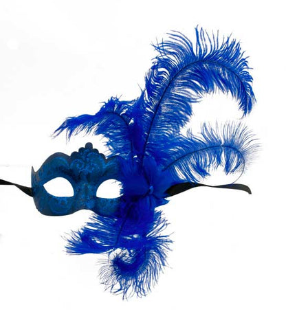 Masque Colombine à Pointe Bleu à Plumes – Artisanat Authentique de Venise
