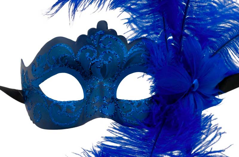 Masque Colombine à Pointe Bleu à Plumes – Artisanat Authentique de Venise