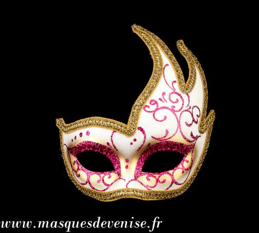 Masque Colombine Cygne Rose et Doré – Artisanat Authentique de Venise