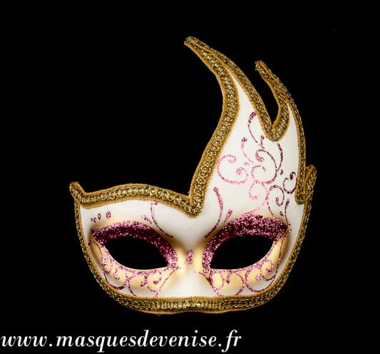 Masque Colombine Cygne Rose et Doré – Artisanat Authentique de Venise