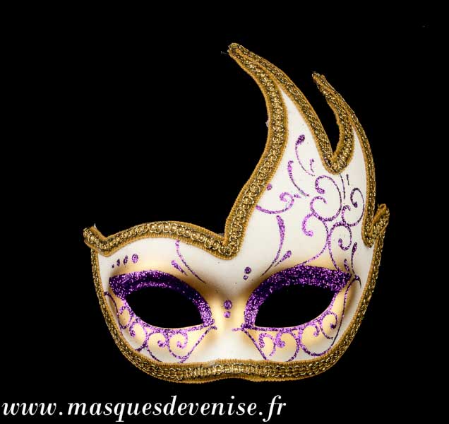 Masque Colombine Cygne Violet et Doré – Artisanat Authentique de Venise