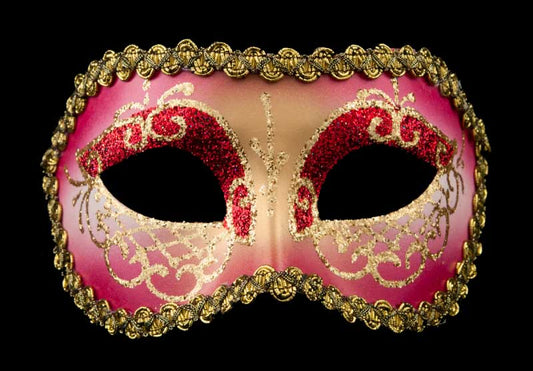 Masque Colombine Arlequin Léa Rouge et Doré Loup Vénitien – Artisanat Authentique de Venise