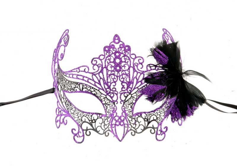 Masque de Venise Loup Papillon Violet à Plumes – Artisanat Authentique de Venise