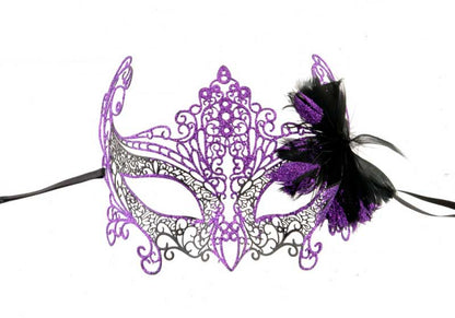 Masque de Venise Loup Papillon Violet à Plumes – Artisanat Authentique de Venise