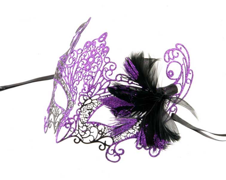 Masque de Venise Loup Papillon Violet à Plumes – Artisanat Authentique de Venise