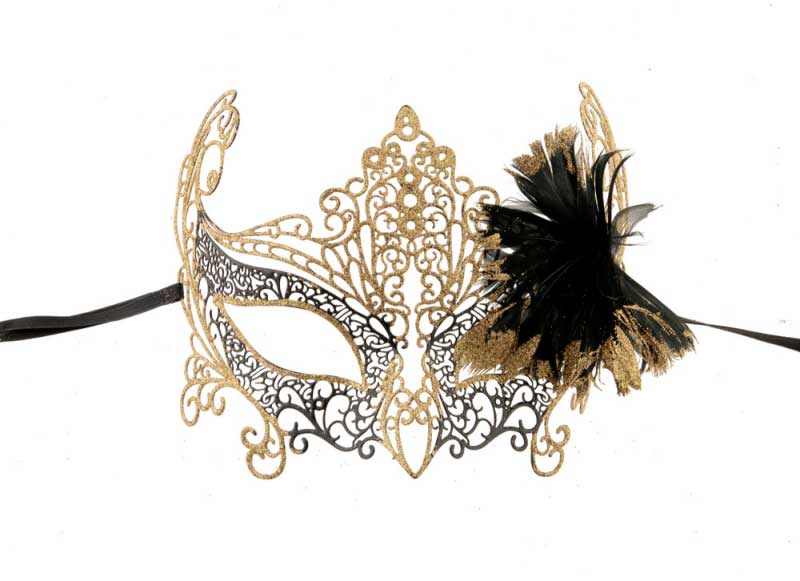 Masque de Venise Loup Papillon Doré à Plumes – Artisanat Authentique de Venise