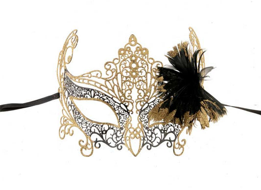 Masque de Venise Loup Papillon Doré à Plumes – Artisanat Authentique de Venise