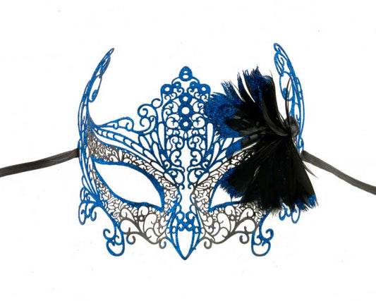 Masque de Venise Loup Papillon Bleu à Plumes – Artisanat Authentique de Venise