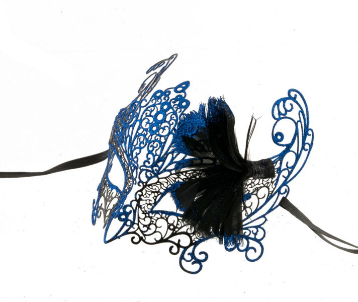Masque de Venise Loup Papillon Bleu à Plumes – Artisanat Authentique de Venise