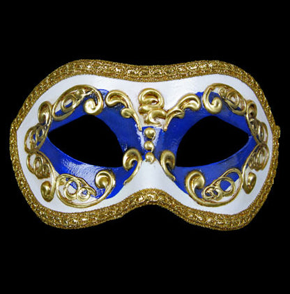 Masque Colombine Blanc Bleu Marine et Doré – Artisanat Authentique de Venise