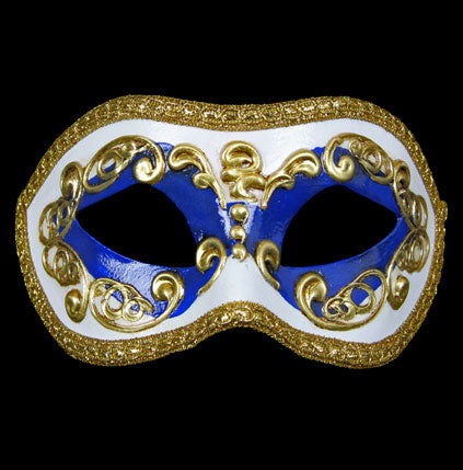Masque Colombine Blanc Bleu Marine et Doré – Artisanat Authentique de Venise