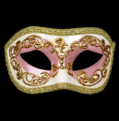 Masque Colombine Blanc Rose et Doré – Artisanat Authentique de Venise