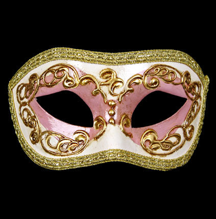 Masque Colombine Blanc Rose et Doré – Artisanat Authentique de Venise