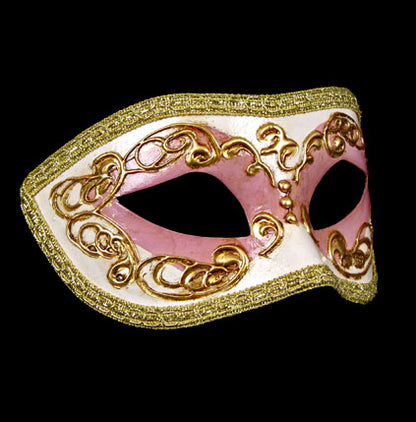 Masque Colombine Blanc Rose et Doré – Artisanat Authentique de Venise