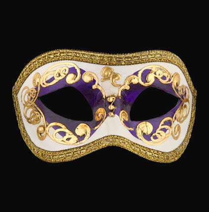 Masque Colombine Blanc, Violet et Doré – Artisanat Authentique de Venise