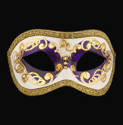 Masque Colombine Blanc, Violet et Doré – Artisanat Authentique de Venise