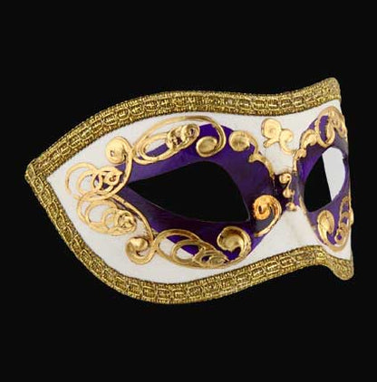 Masque Colombine Blanc, Violet et Doré – Artisanat Authentique de Venise