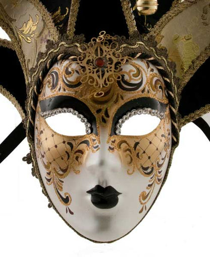 Masque Duchesse Volto Jolly Noir et Doré – Artisanat Authentique de Venise