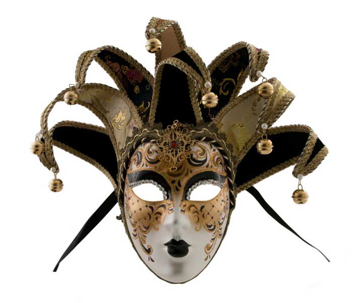 Masque Duchesse Volto Jolly Noir et Doré – Artisanat Authentique de Venise