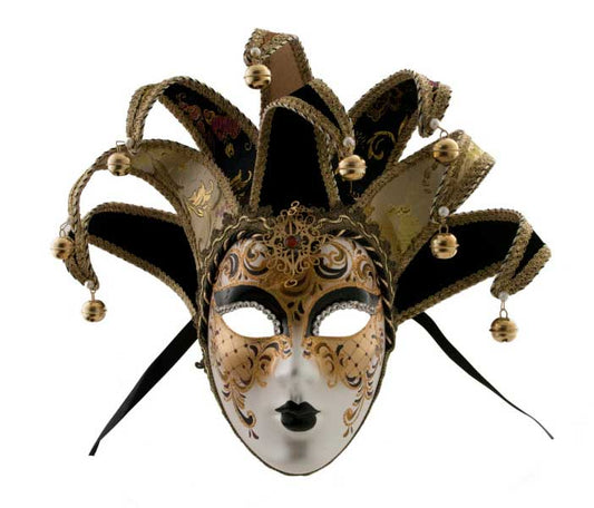 Masque Duchesse Volto Jolly Noir et Doré – Artisanat Authentique de Venise