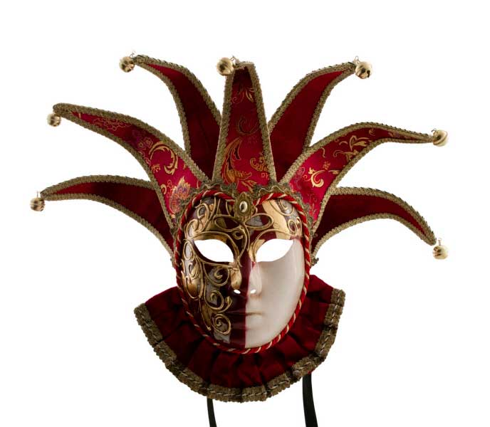 Masque Musica à Bavière Volto Jolly Rouge et Doré – Artisanat Authentique de Venise