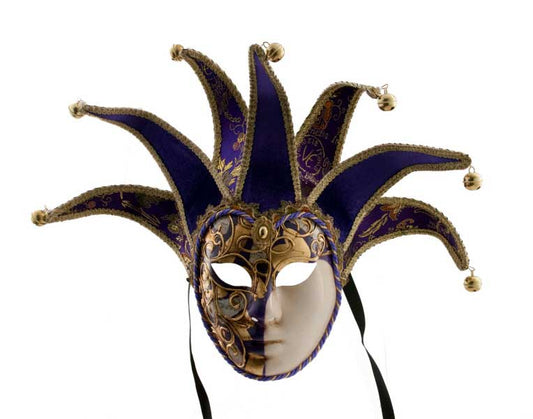 Masque Duchesse Volto Jolly Violet et Doré à 7 Pointes – Artisanat Authentique de Venise