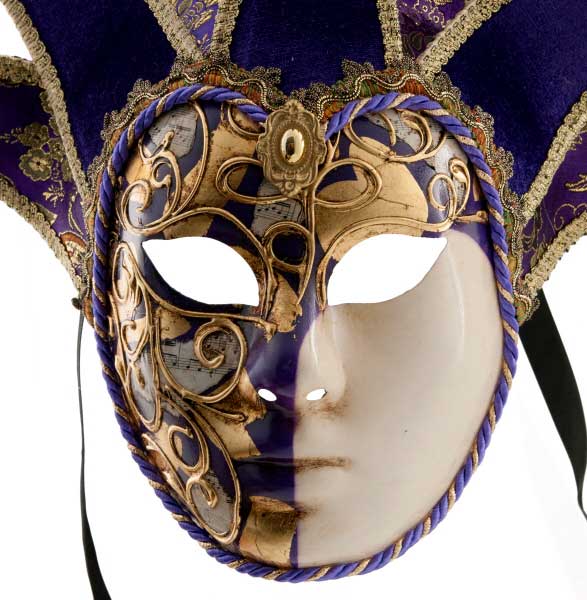 Masque Duchesse Volto Jolly Violet et Doré à 7 Pointes – Artisanat Authentique de Venise