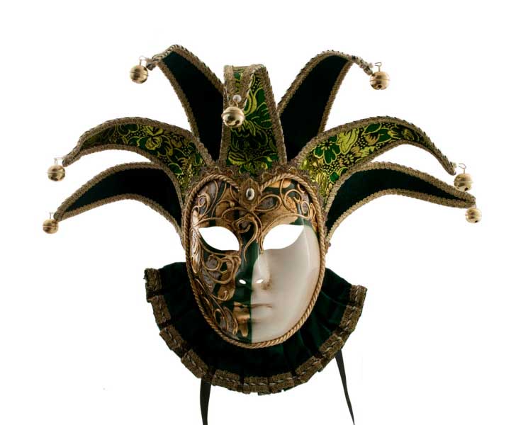 Masque Musica à Bavière Volto Jolly Vert et Doré – Artisanat Authentique de Venise