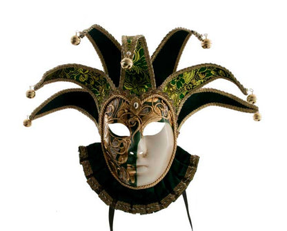 Masque Musica à Bavière Volto Jolly Vert et Doré – Artisanat Authentique de Venise