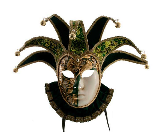 Masque Musica à Bavière Volto Jolly Vert et Doré – Artisanat Authentique de Venise