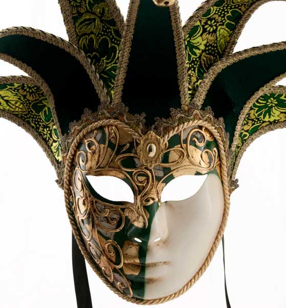 Masque Duchesse Volto Jolly Vert et Doré – Artisanat Authentique de Venise