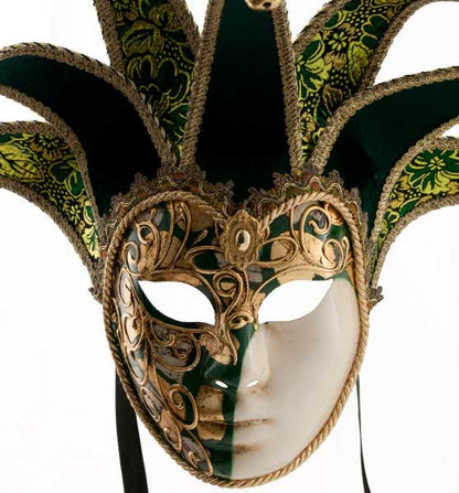 Masque Duchesse Volto Jolly Vert et Doré – Artisanat Authentique de Venise