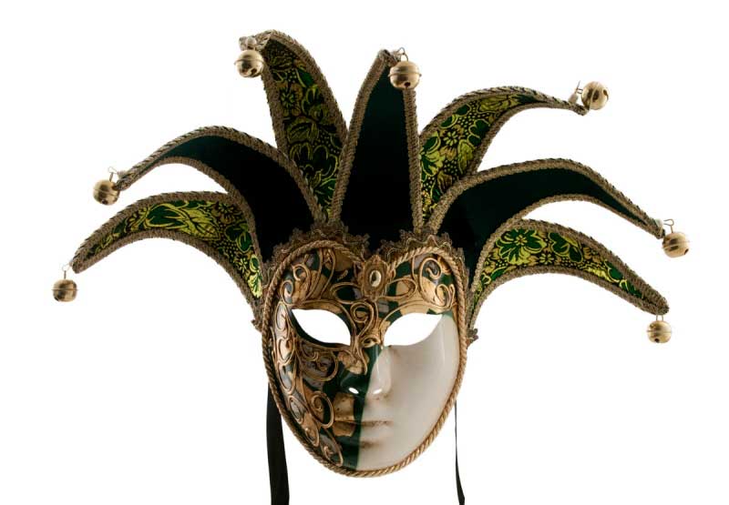 Masque Duchesse Volto Jolly Vert et Doré – Artisanat Authentique de Venise