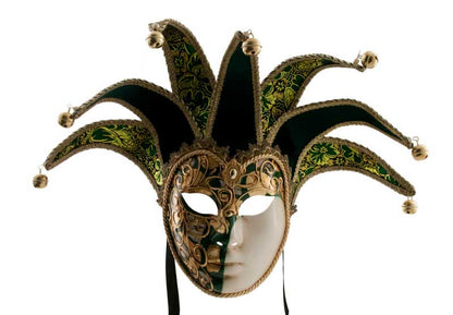 Masque Duchesse Volto Jolly Vert et Doré – Artisanat Authentique de Venise