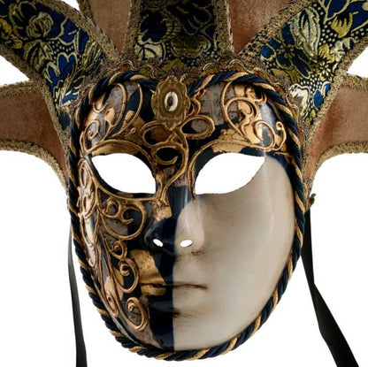 Masque Duchesse Volto Jolly Bleu et Doré à 7 Pointes – Artisanat Authentique de Venise