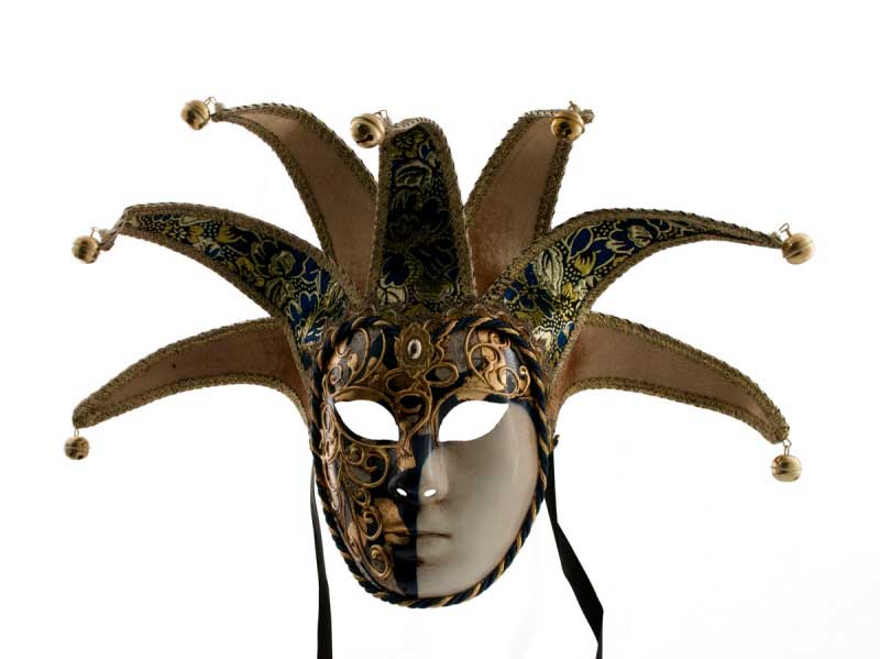 Masque Duchesse Volto Jolly Bleu et Doré à 7 Pointes – Artisanat Authentique de Venise