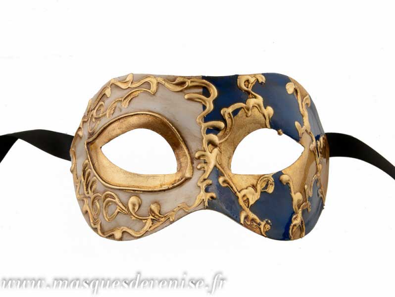 Masque Colombine Arlequin Bleu et Doré – Artisanat Authentique de Venise