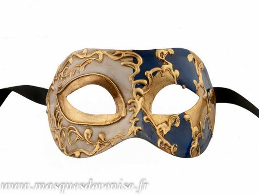 Masque Colombine Arlequin Bleu et Doré – Artisanat Authentique de Venise