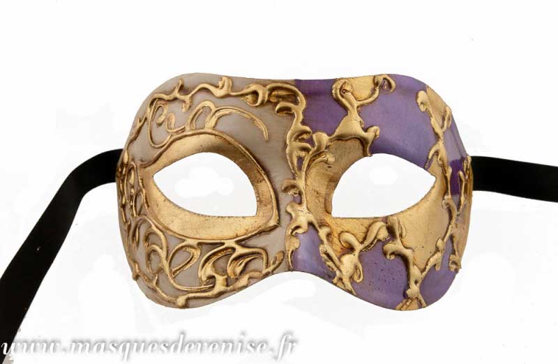 Masque Colombine Arlequin Violet et Doré – Artisanat Authentique de Venise