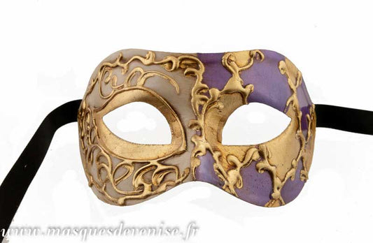 Masque Colombine Arlequin Violet et Doré – Artisanat Authentique de Venise