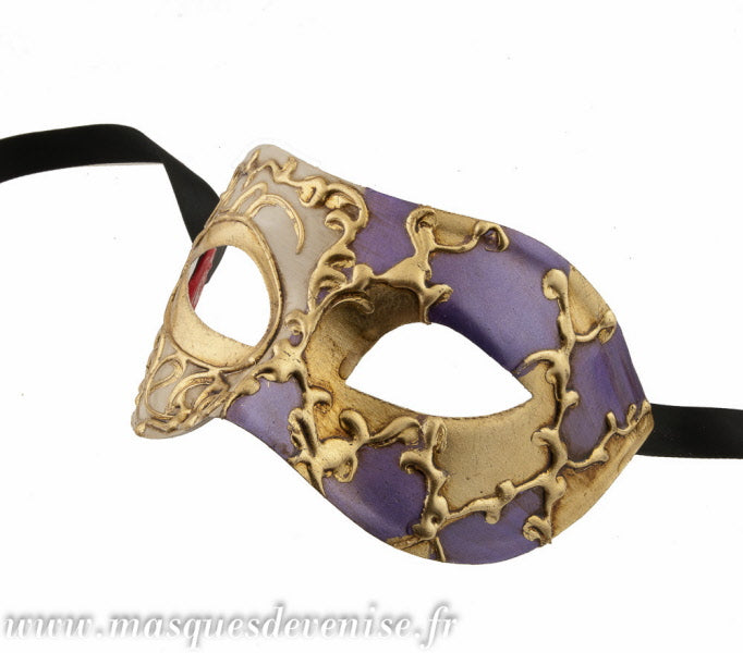 Masque Colombine Arlequin Violet et Doré – Artisanat Authentique de Venise