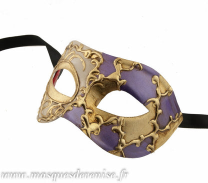 Masque Colombine Arlequin Violet et Doré – Artisanat Authentique de Venise